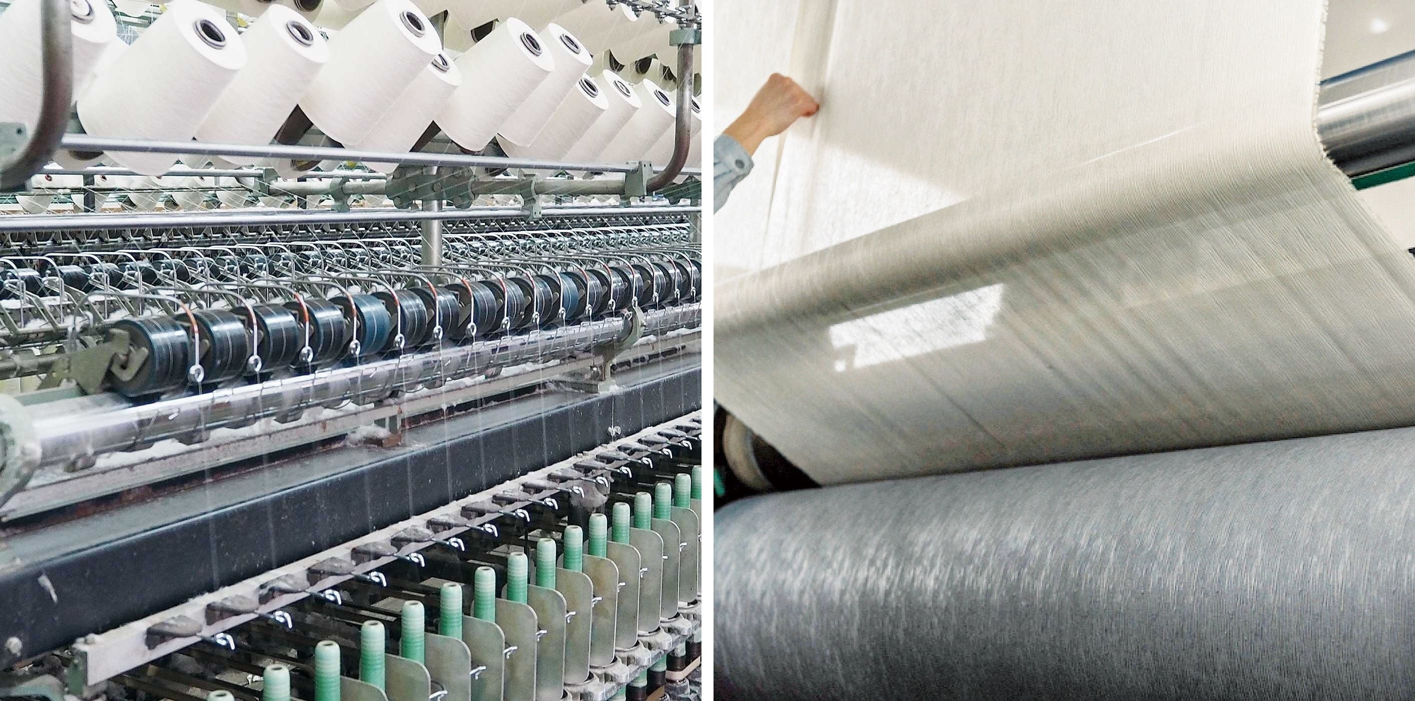 糸をひねる回数が多いほど大きなしぼが生まれ、シャリッと感とストレッチ性が高まって快適な肌ざわりに。綿糸に強いひねりがかけられるのも、一定の湿度に恵まれた高島ならでは。