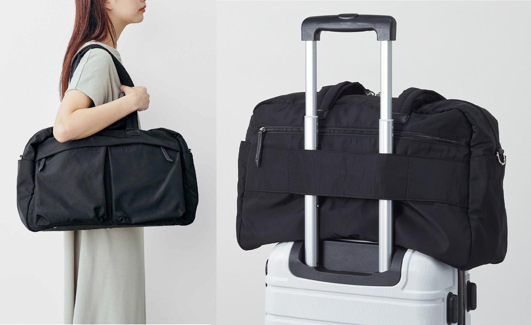 底板を外せばすっきり持つことができ、背面にはキャリーオン機能もあります