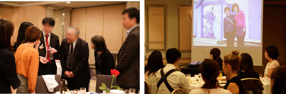 ホテルで食事をしながら行う「お別れ会」の様子。故人のメモリアル動画が上映されるケースも多い。