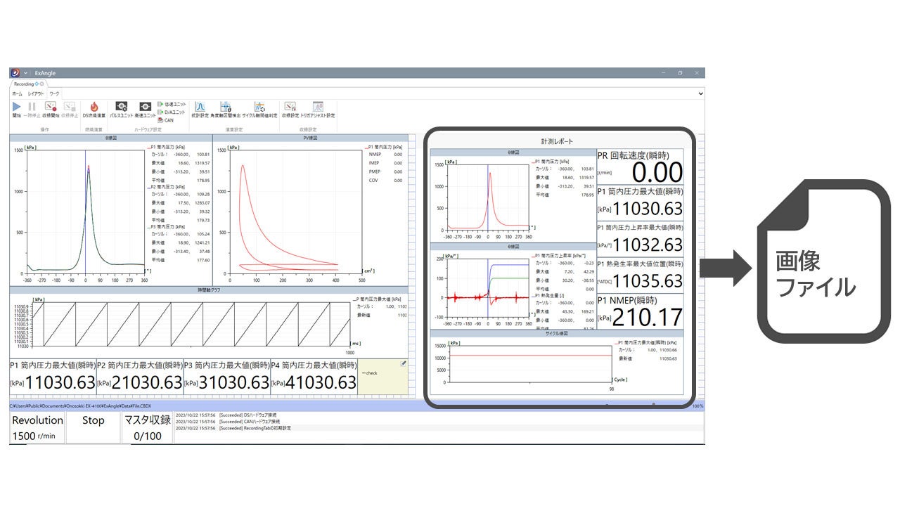 計測・解析、レポート画面例
