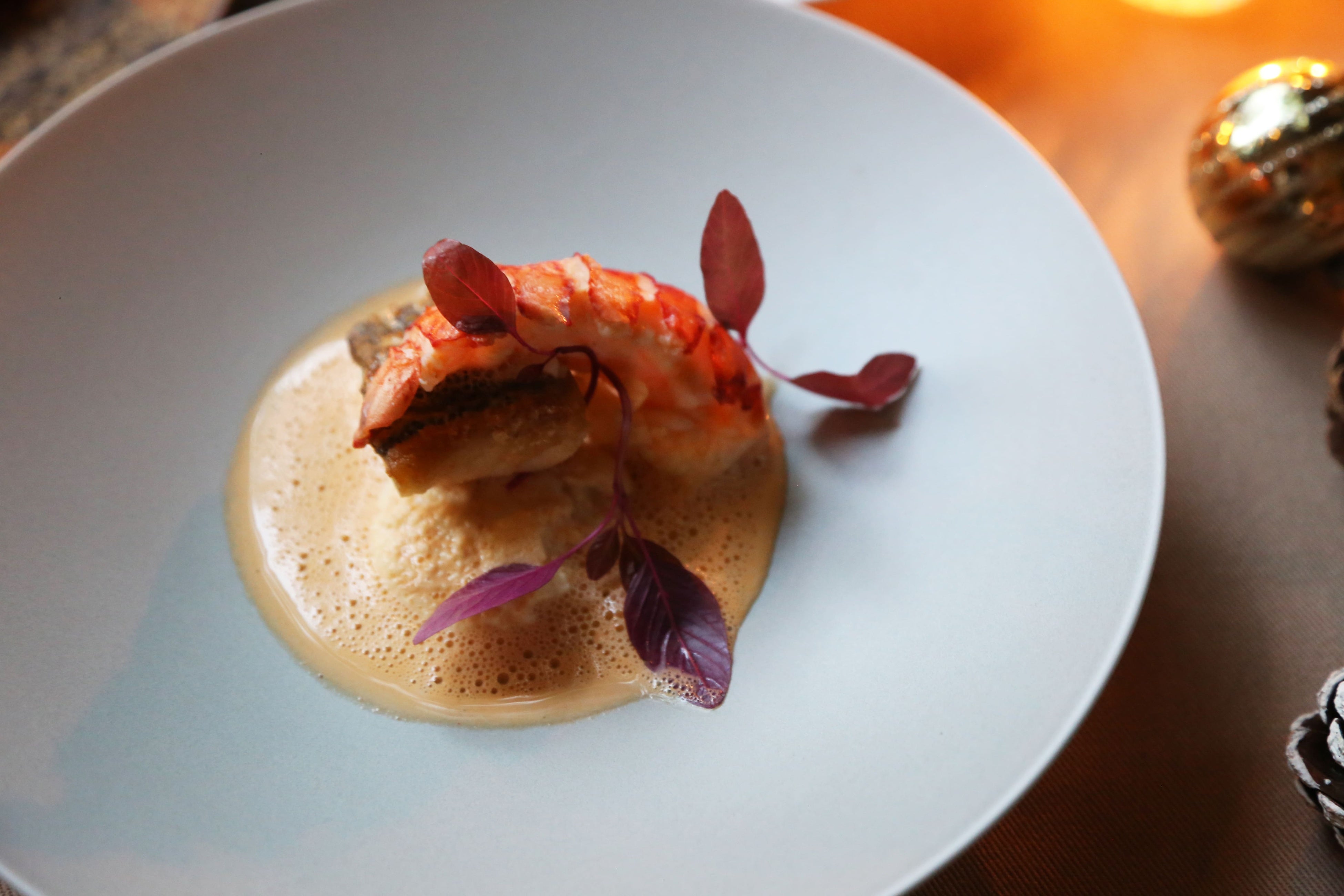 ホタテのプリンとオマール海老のソテー