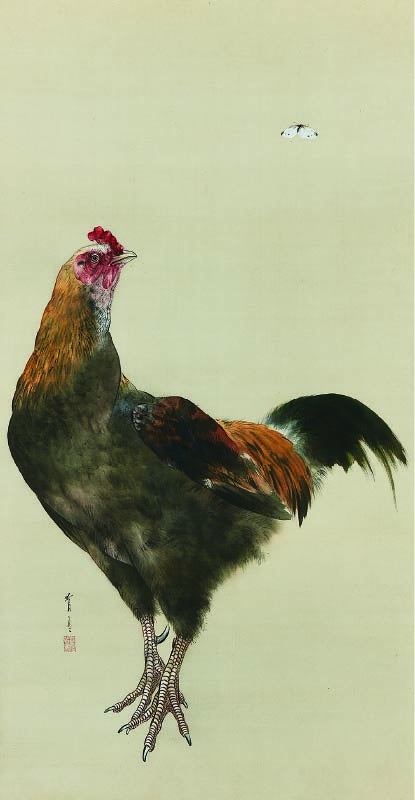 渡邊省亭「軍鶏図」