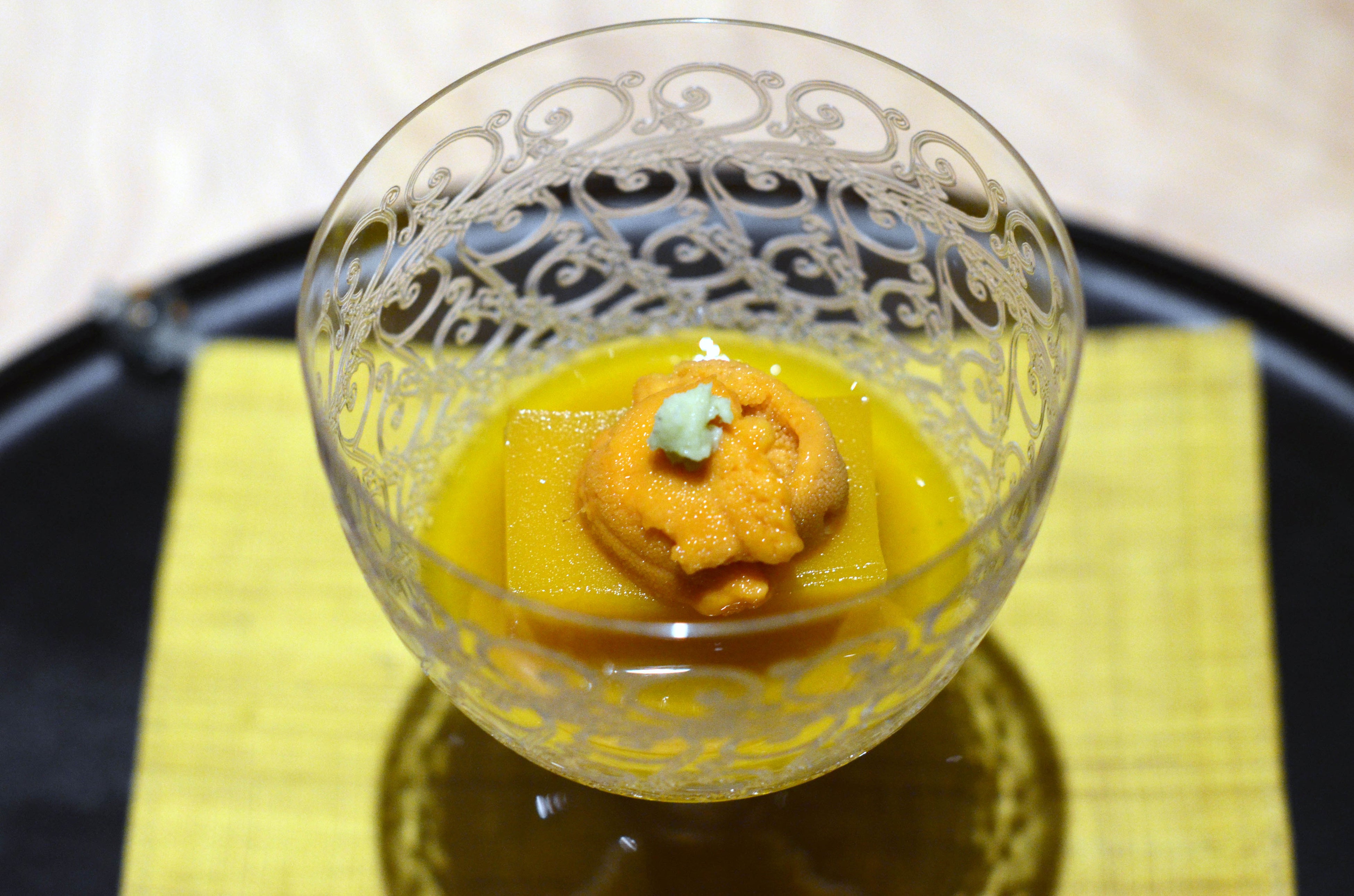 9月の献立より｜南京豆腐と生ウニ　鰹餡掛け