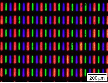 今回開発した量子ドット発光素子のRGB画素