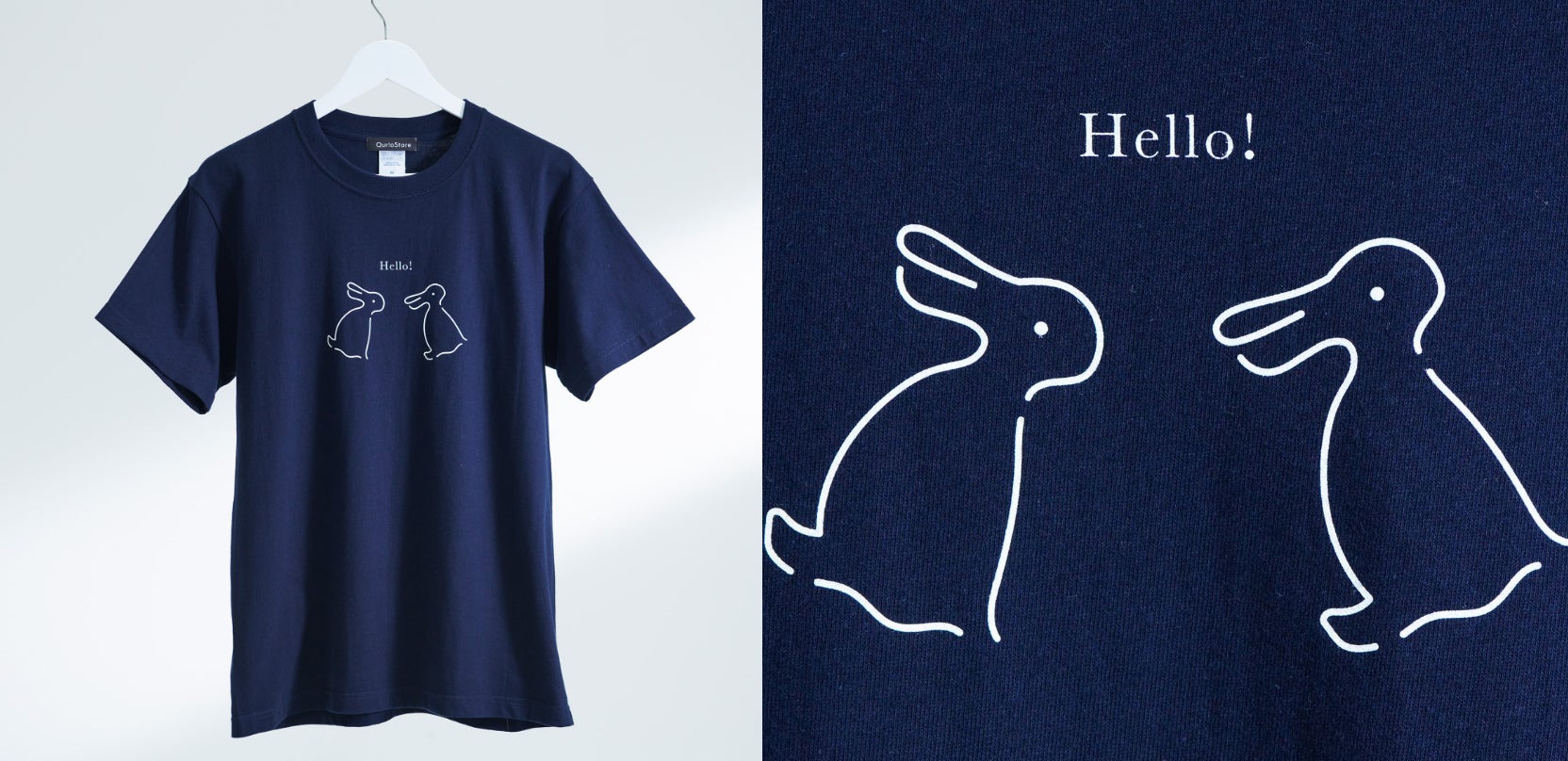 ウサギとアヒルの多義図形を用いた「"Same?"Tシャツ」(12月中旬以降取扱予定)