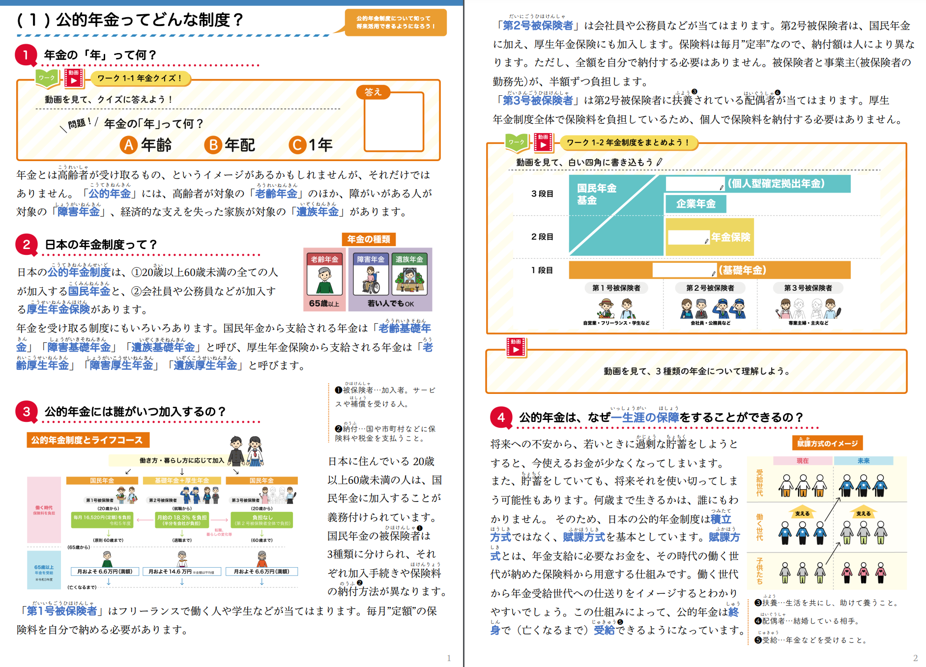 1時間目「公的年金ってどんな制度？」ワークシートより抜粋