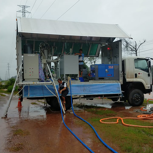 当社「車載式セラミック膜ろ過装置」による給水支援