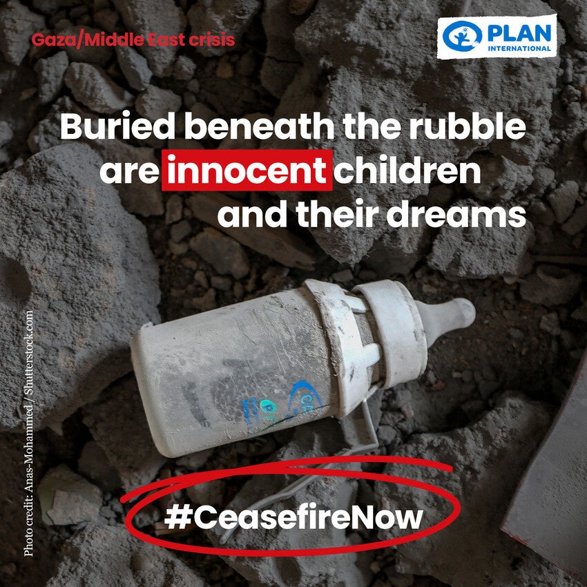 罪なき子どもたちの命と夢をがれきに埋もれさせないために、即時停戦を！