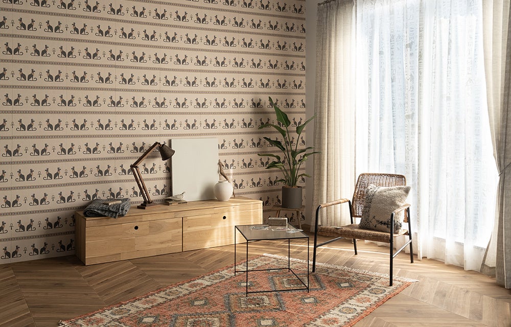 壁紙:Hattan Egyptian バステト/カーテン:Notosglyph ヒエロスペード