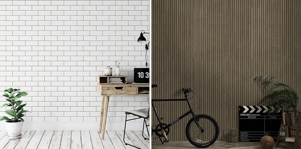 Room No.0 画像左：シンプル ウォール タイル tile01／画像右：モノトーン リブウッド ダークウッド