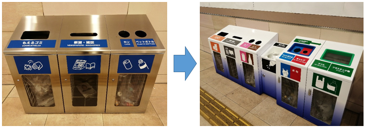  新宿駅でのリサイクルステーション設置の様子（２０２１年３月）