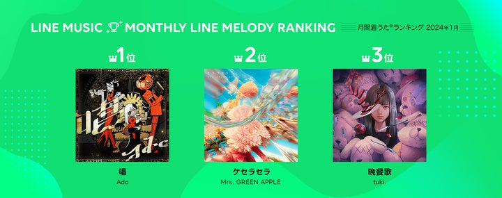 【LINE MUSIC 2024年1月月間ランキング】15歳の中学生シンガーtuki.が「晩餐歌」で総合1位に! 【LINE MUSIC 2024年1月月間ランキング】15歳の中学生シンガーtuki.が「晩餐歌」で総合1位に!