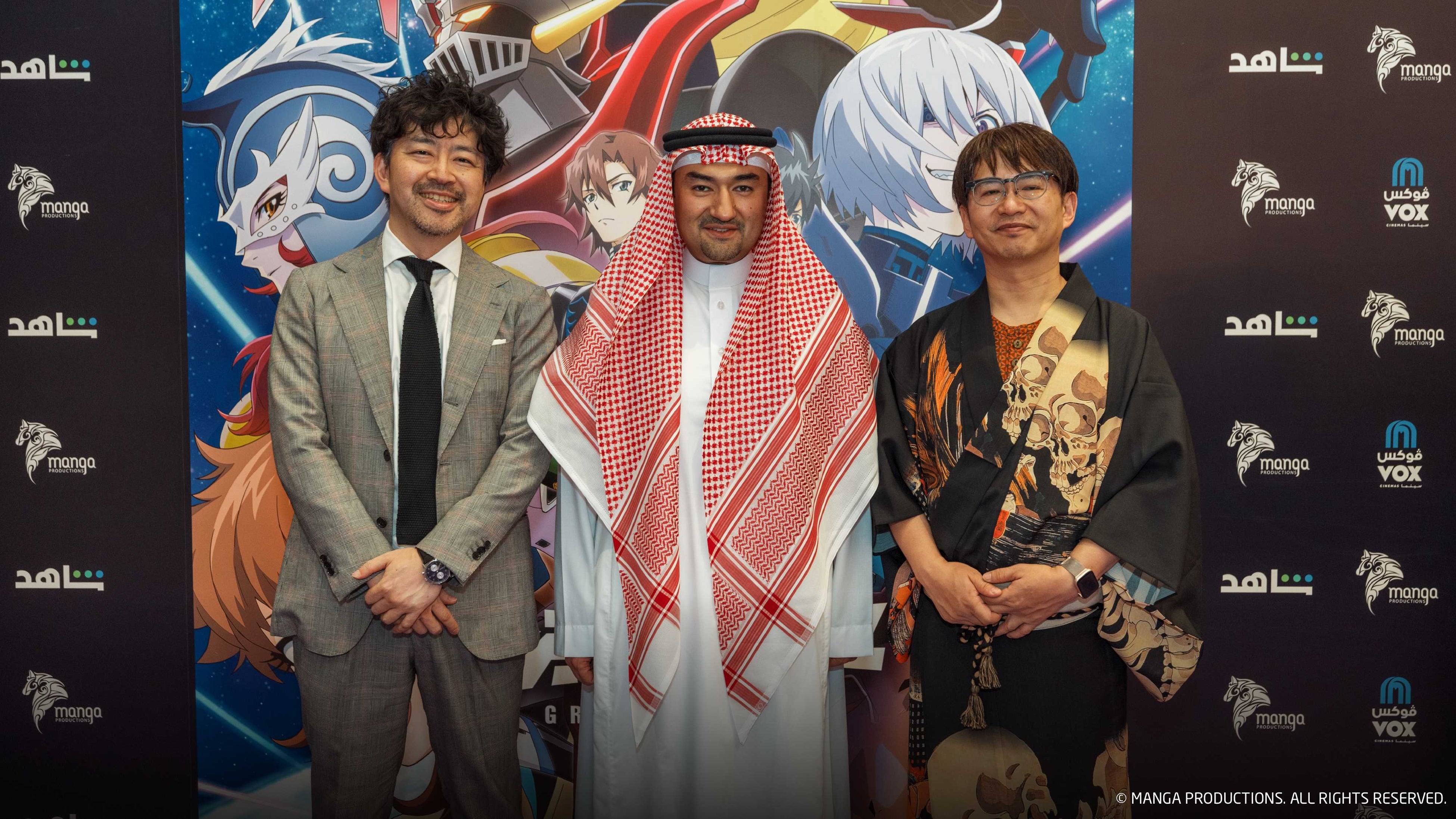 右から、グレンダイザーU　脚本・構成担当の大河内一楼氏、マンガプロダクションズCEOイサム・ブカーリ、プロデューサーの柏木豊氏