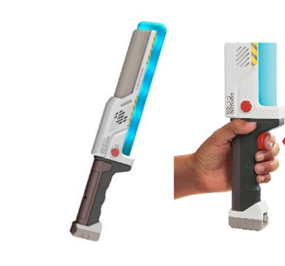 ボタンを押すと青い光放ち、 バトルサウンドが楽しめる！