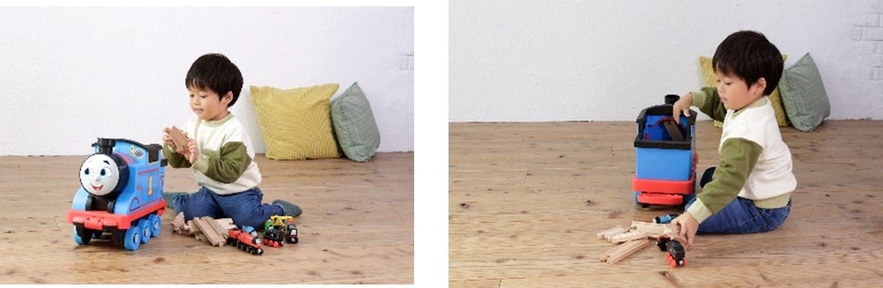 トーマスの中におもちゃをお片付けすることができる！