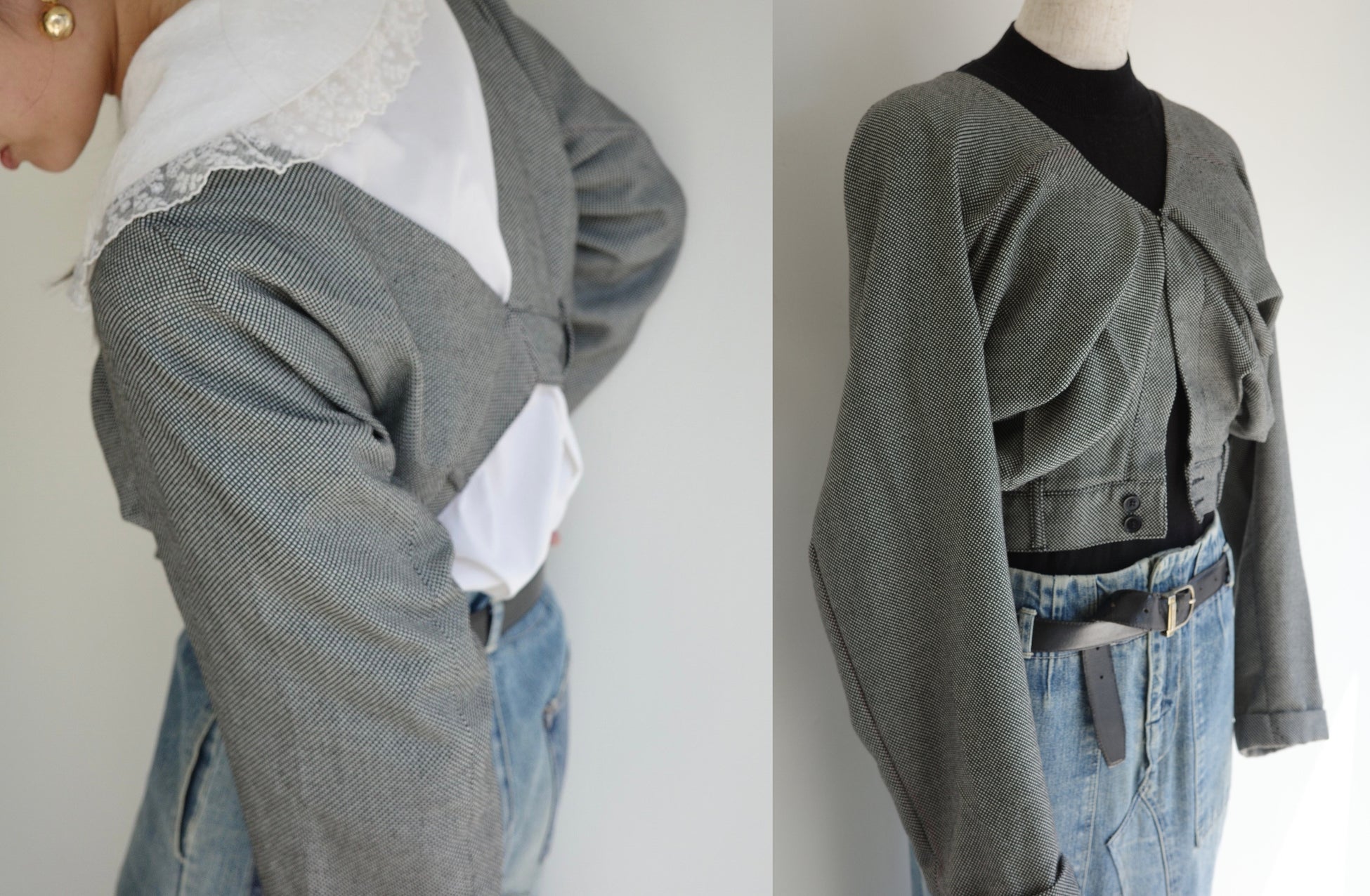 Pants Jacket ¥41,800-(税込)  「BELLEDE」の在庫だったウールパンツを薄手のジャケットにリメイクしたアイテム。