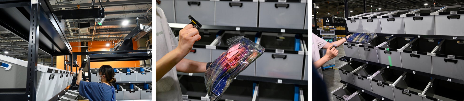 PTI・LED仕分け機:LEDライトのガイダンスに従って、オーダー別に仕分けます