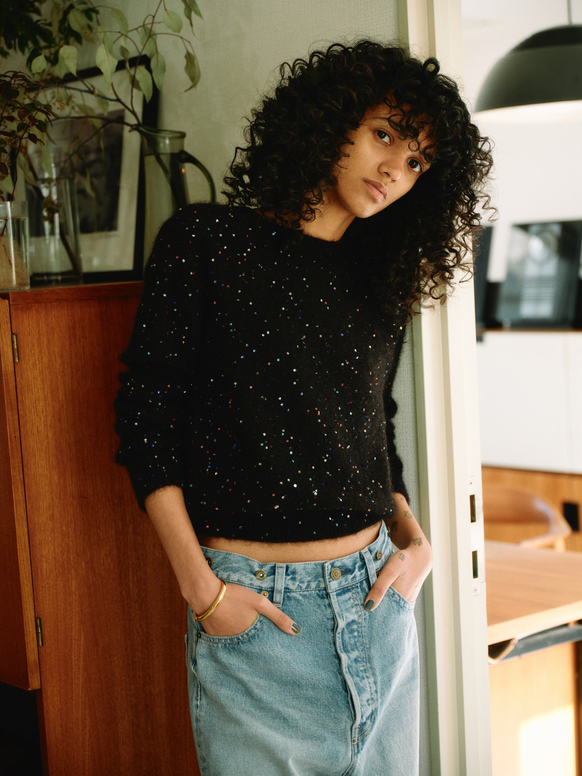 BRILL ブリルフラワースパンコールモヘアニットプルオーバー