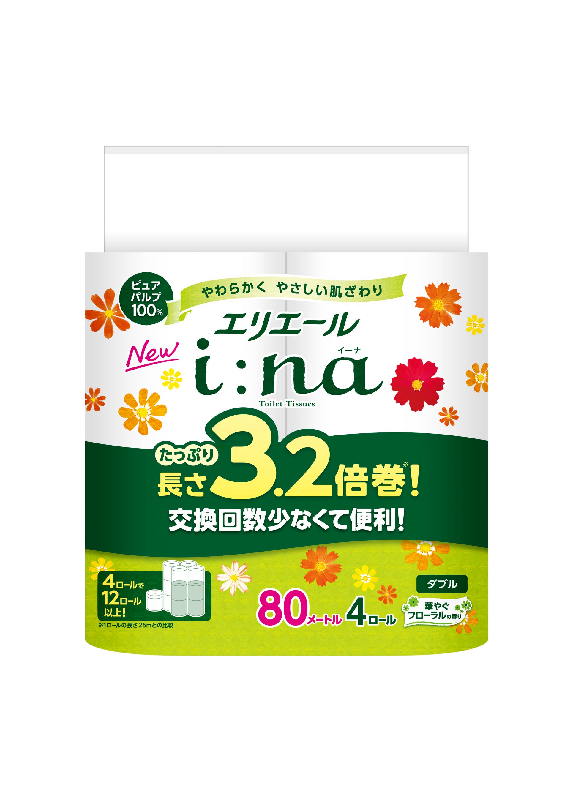 エリエール ina（イーナ）トイレットティシュー 3.2倍巻