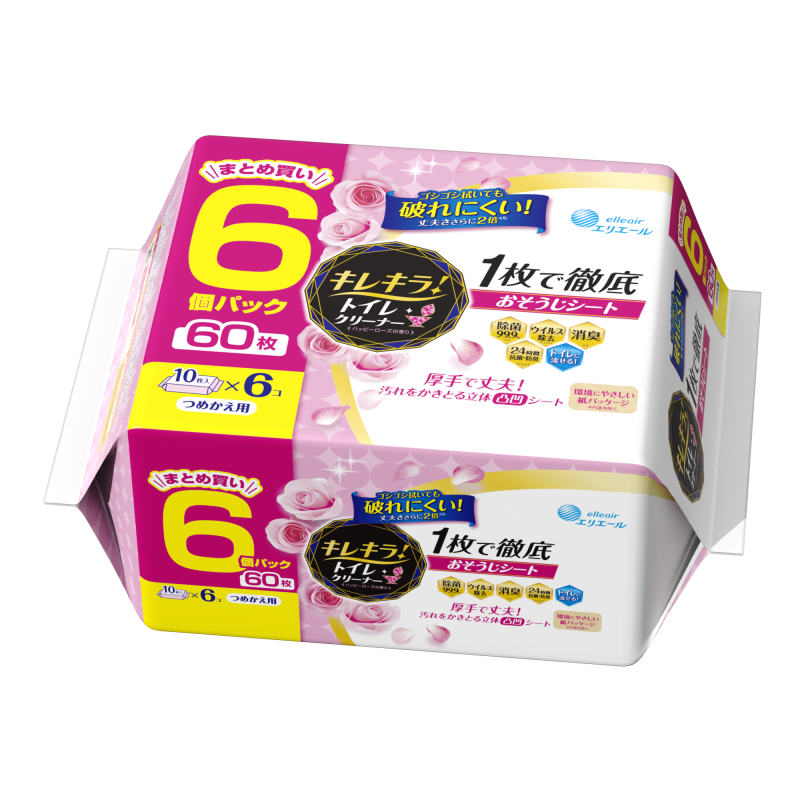 キレキラ！トイレクリーナー 1枚で徹底 おそうじシート 60枚 ハッピーローズ