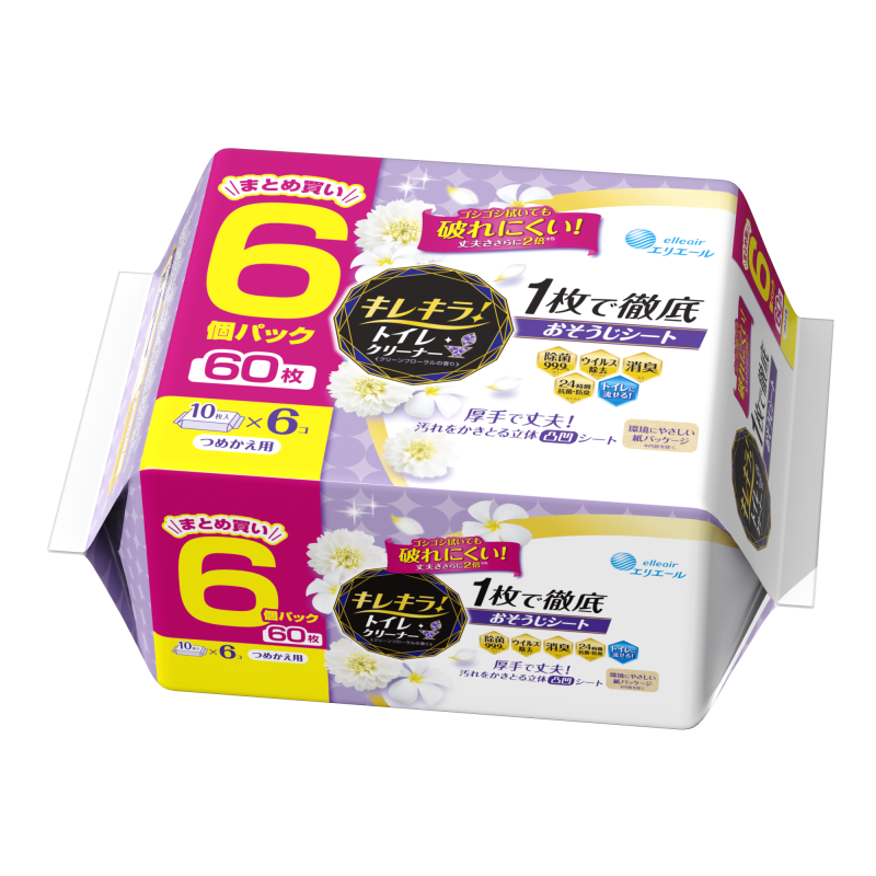 キレキラ！トイレクリーナー 1枚で徹底 おそうじシート 60枚 クリーンフローラル