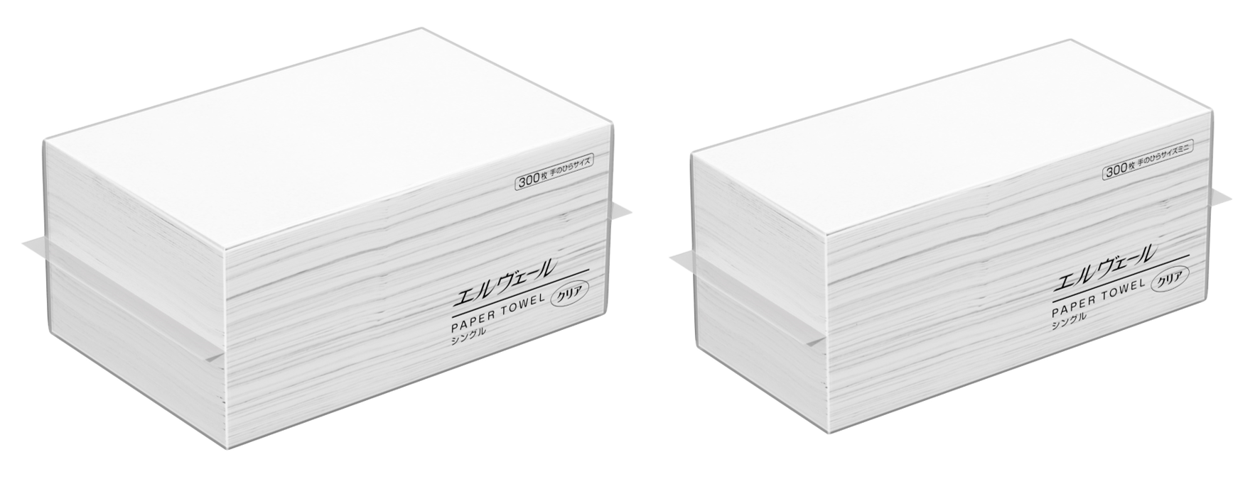 「エルヴェール ペーパータオル クリア シングル 300枚」 （手のひらサイズ／手のひらサイズミニ）