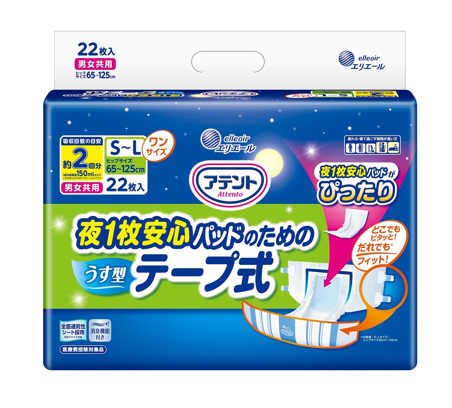 『アテント 夜1枚安心パッドのためのうす型テープ式』