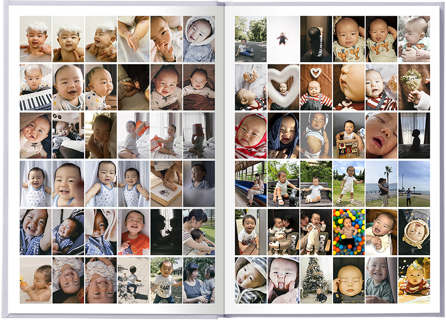 「たくさんの写真でつくる」のレイアウト（見開き72枚・A4サイズ)