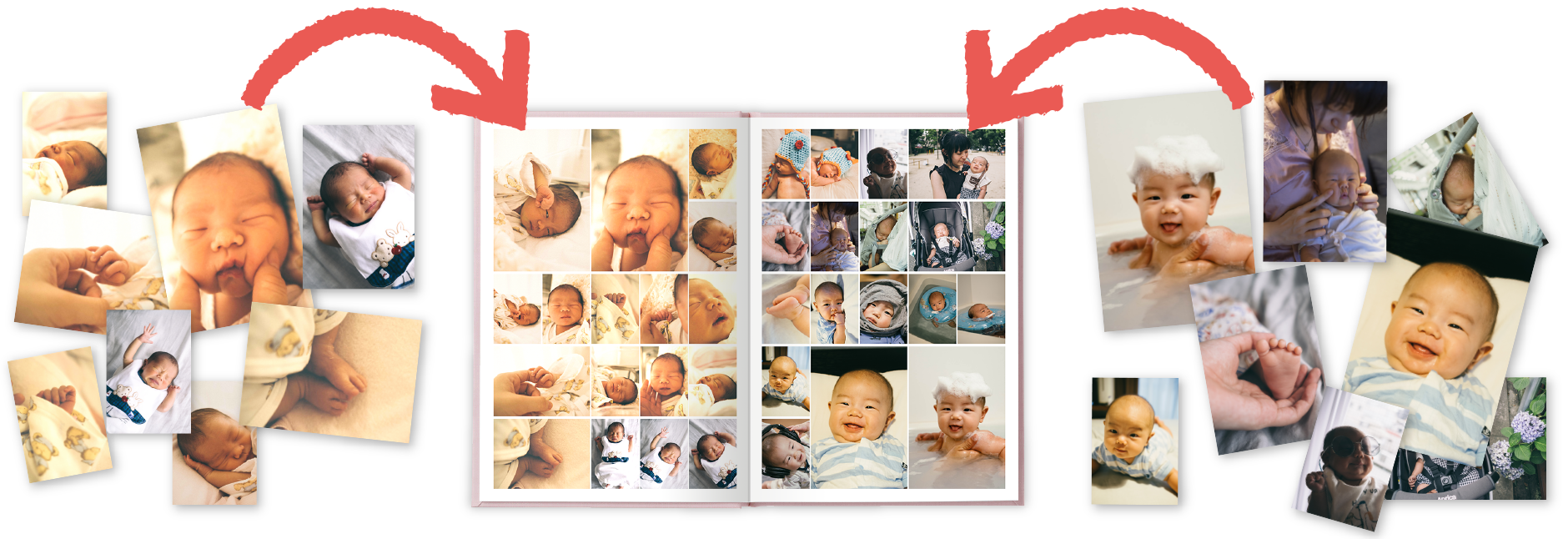 「たっぷりレイアウト」で作成した「イヤーアルバム」(サンプル画像)