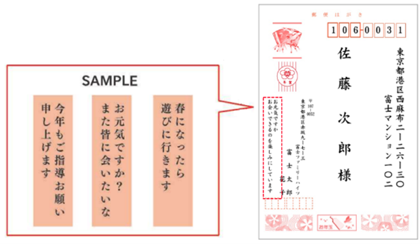 宛名面に一人ひとりにメッセージを書ける「ひとことコメント機能」