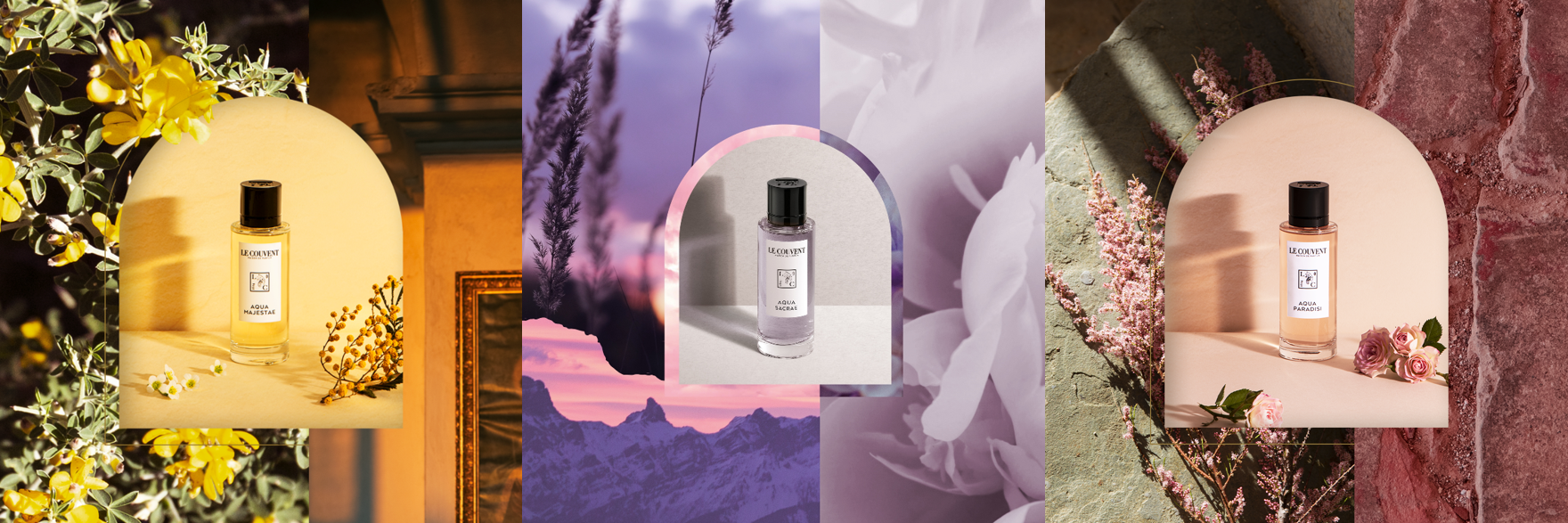 左からボタニカルコロン アクアマジェスタエ、同アクアサクラエ、同アクアパラディシ