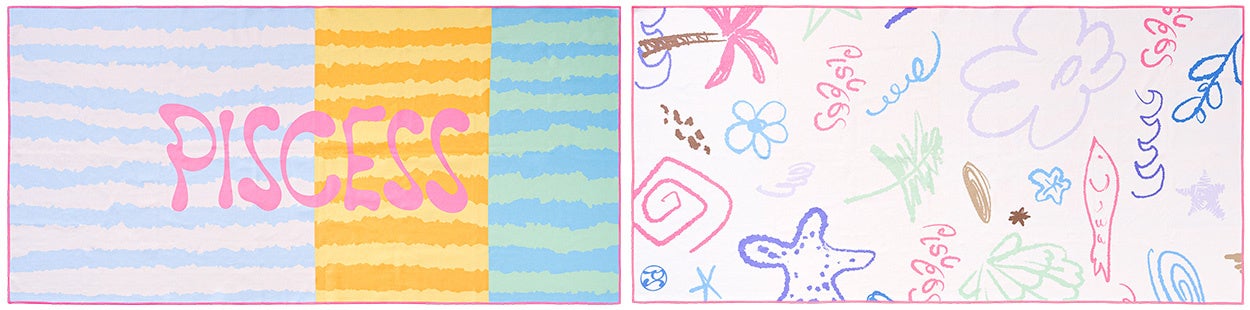 Doodle Drawing Beach Towel_Ivory