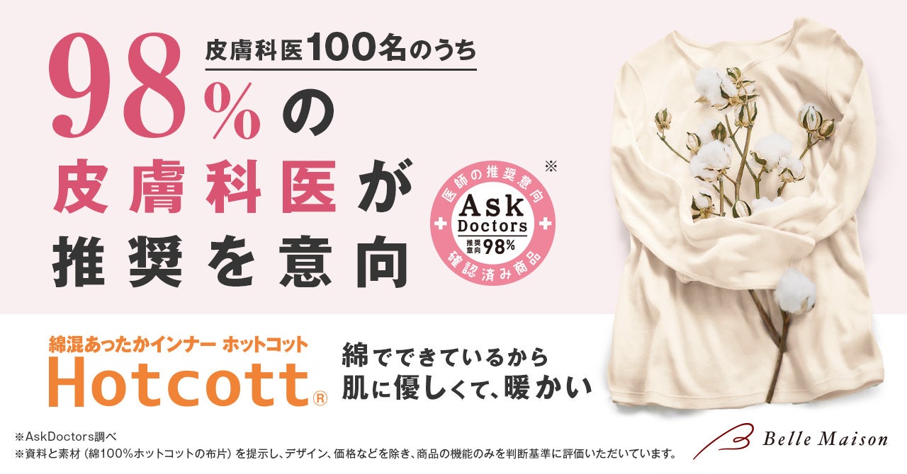 吸湿発熱機能性インナー初!ベルメゾンの「Hotcott(ホットコット)🄬」が「AskDoctors医師の確認済み商品」のマークを取得