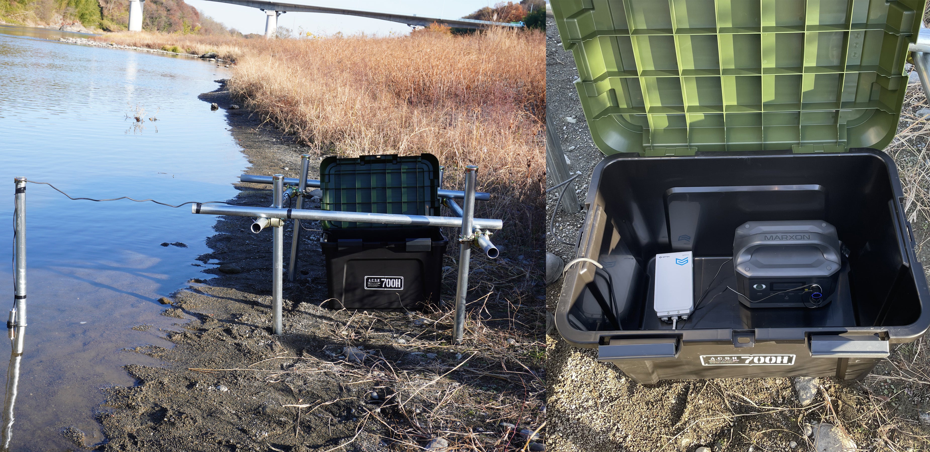 実証実験の様子(濁度計およびロガー・バッテリーシステムの設置）