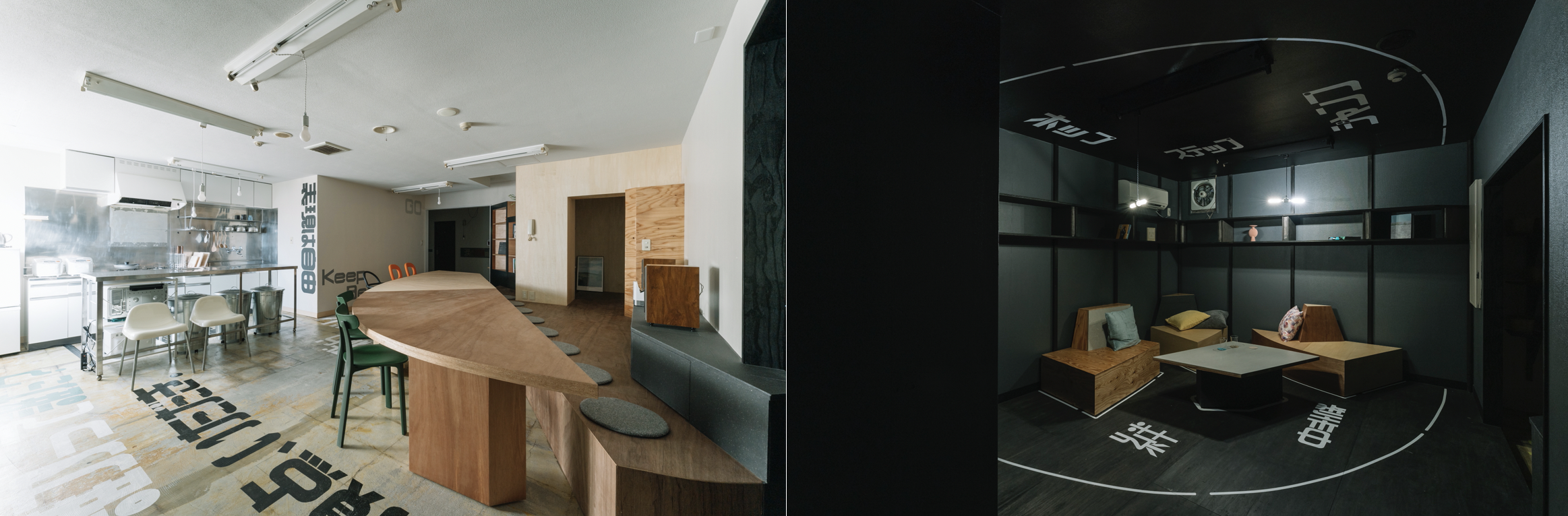 共有スペース。可動式の家具など様々な屯い方ができる仕掛けがある