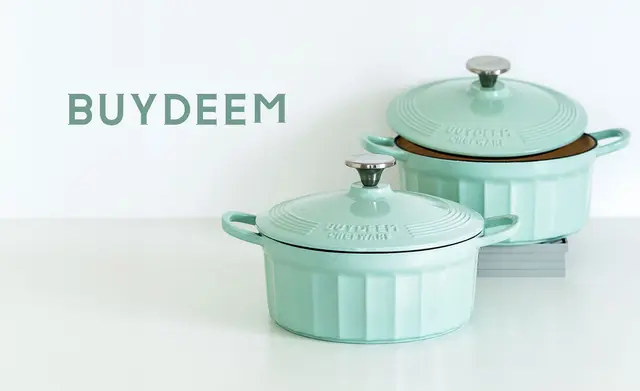 BUYDEEM　ホーロー鍋　セラミック容器　コージーグリーン　未使用品 シェフのテクニックがお鍋の構造に！料理が美味しくなる「BUYDEEM 魔法