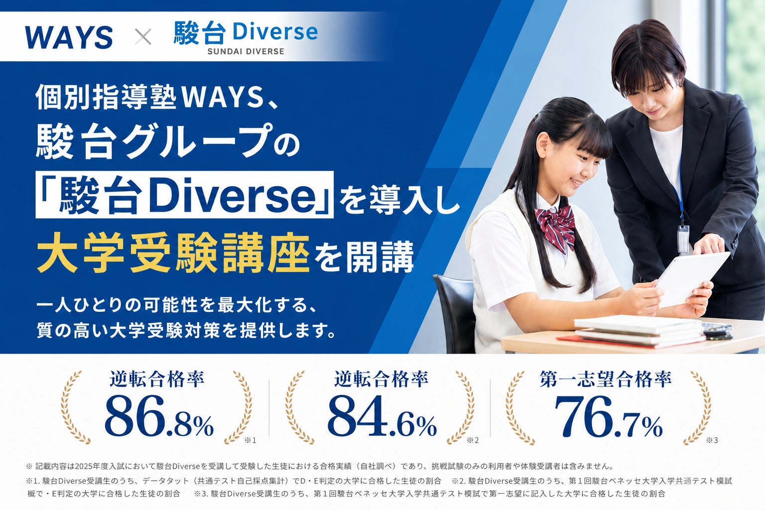 中高一貫校専門 個別指導塾WAYS、駿台の「駿台Diverse」を導入し大学 中高一貫校専門 個別指導塾WAYS、駿台の「駿台Diverse」を導入し大学