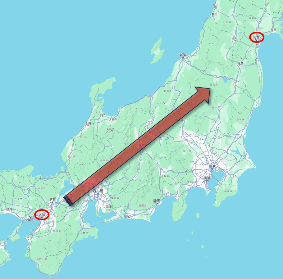 大阪～仙台 陸路