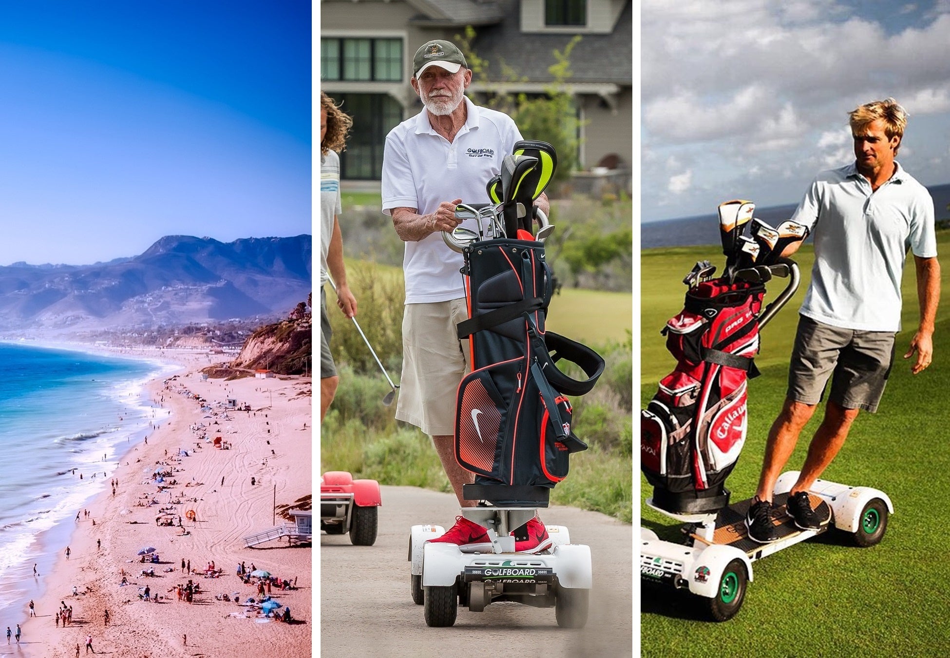 【写真左から】Malibu Beach　ドン・ワイルドマン(Don Wildman)　レアード・ハミルトン(Laird Hamilton)