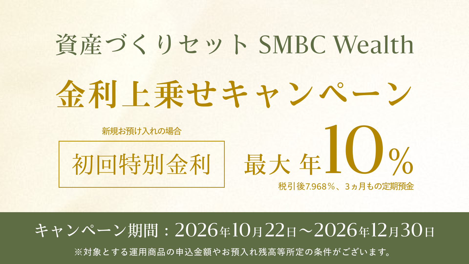 【SMBC Wealth 本格展開】「資産づくりセット SMBC Wealth金利上乗せキャンペーン」を10月22日(木)より開始