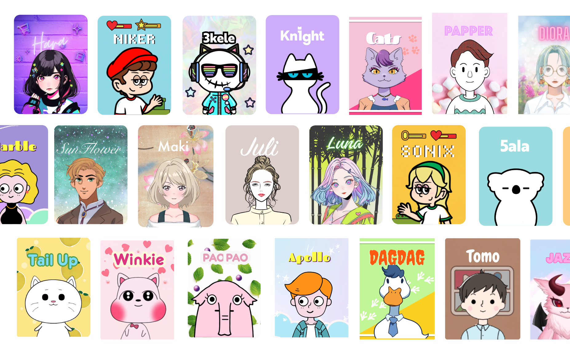 豊富なアバター