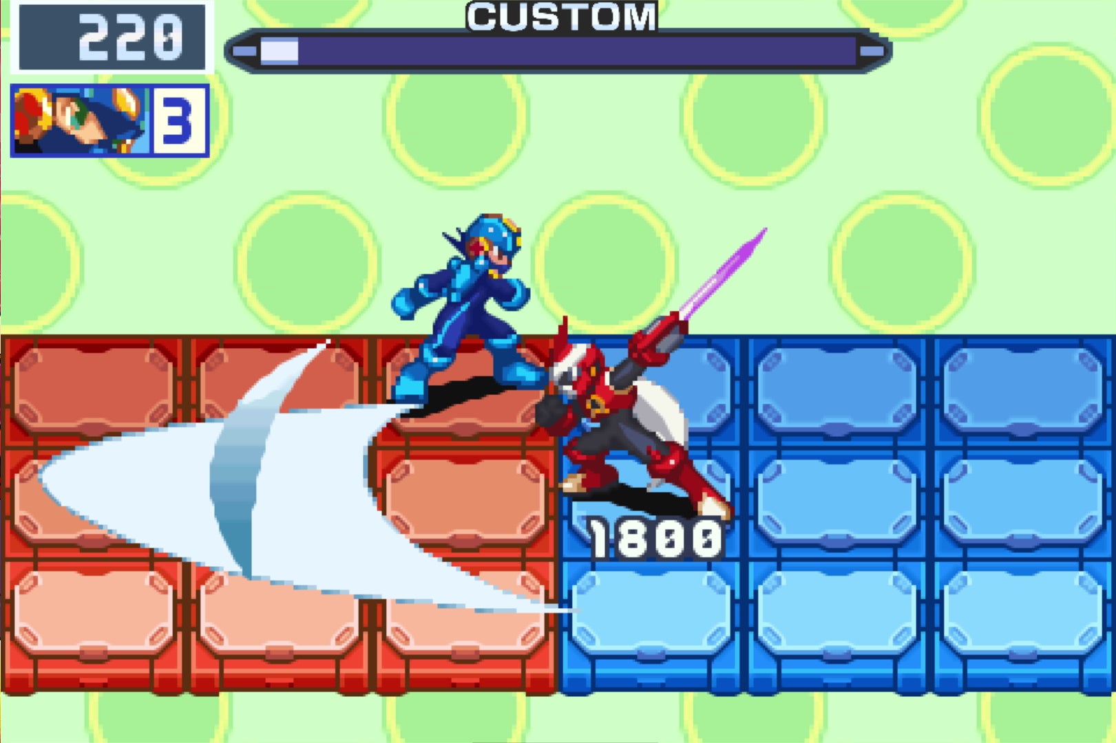 ロックマンVS.ブルースの1コマ。オンライン対戦ではロックマン同士で競う事に。