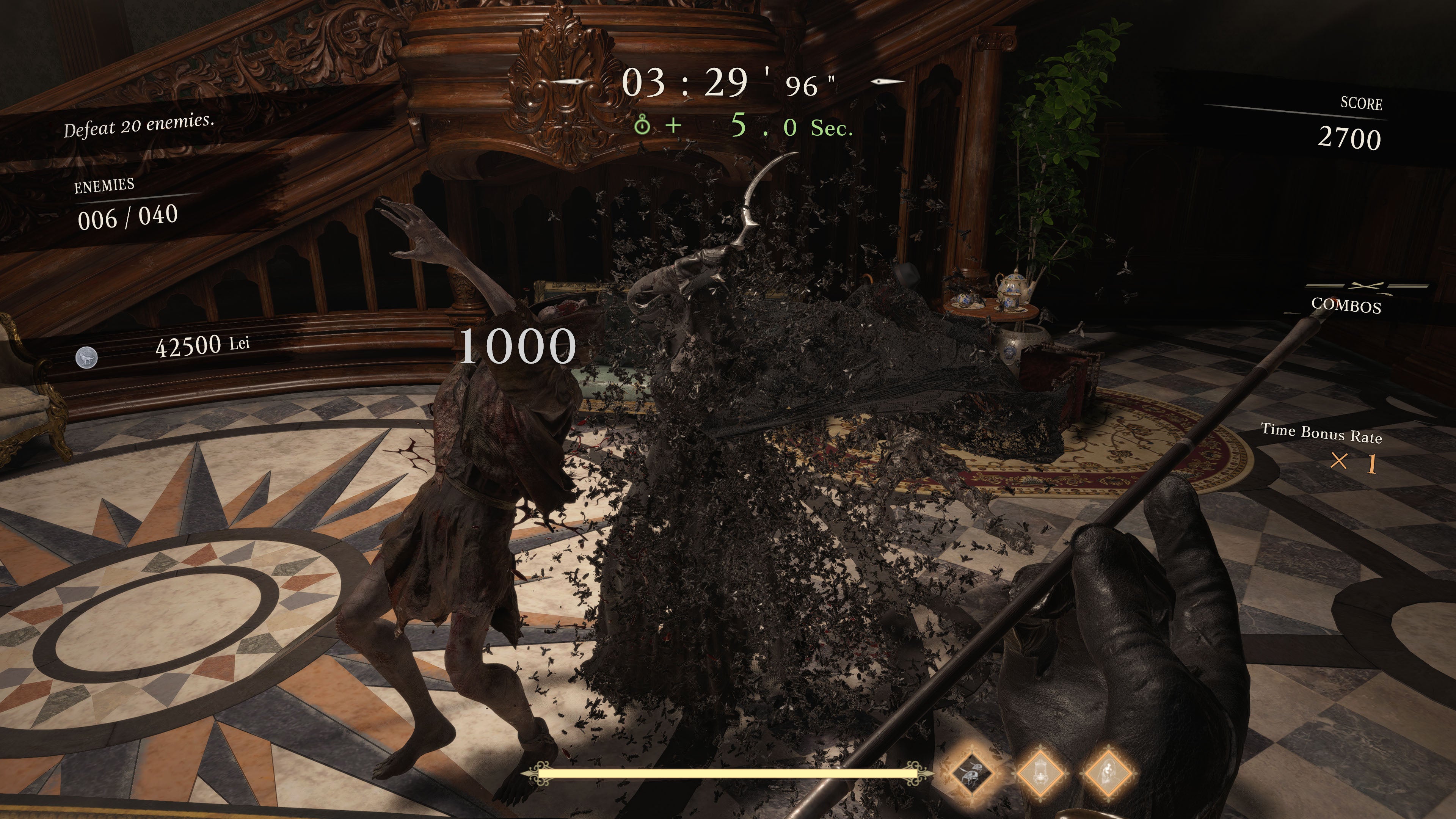 9フィートの身長を誇るドミトレスク夫人でのゲームプレイでは、しっかりと敵との身長差を感じることができる。画面中央下のゲージは彼女の興奮度をあらわしている。高まるほど強力な攻撃を繰り出すことが可能になる。