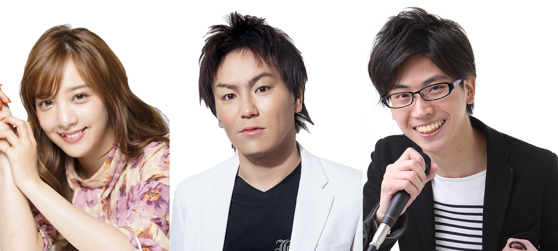 左から｜ナビゲーター：池⽥ショコラさん／メインパーソナリティー：狩野英孝さん／天の声：ササさん