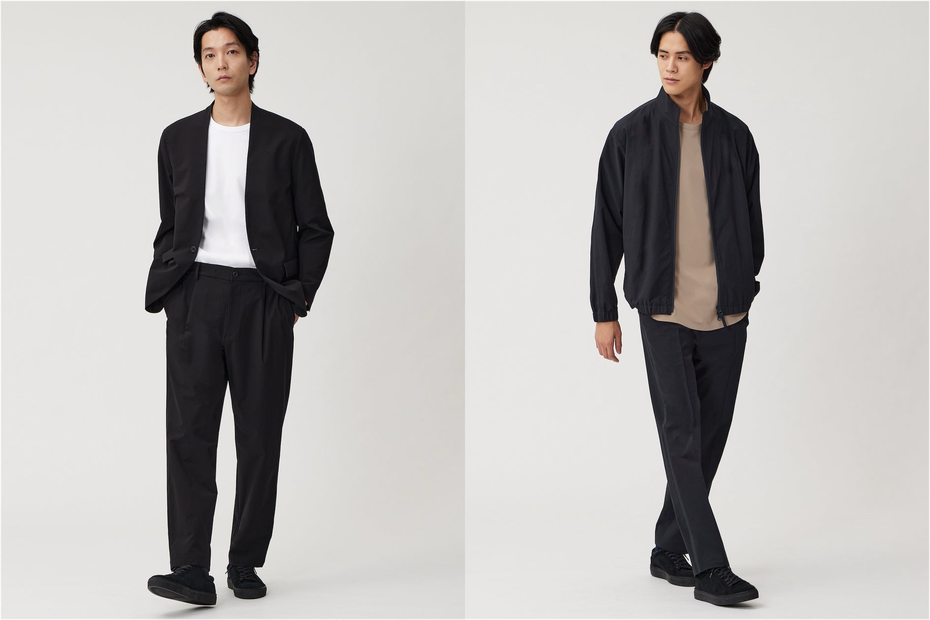 プラステ セットアップ ノーカラー ジャケット パンツ 洗える ストレッチ ゴム プラステメンズの機能性と上品なデザインを両立した人気シリーズ
