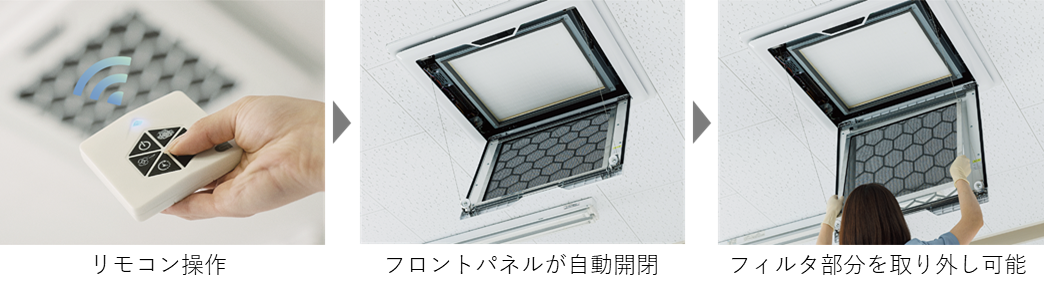 ※天井高2.4ｍであれば身長158㎝以上で、脚立等を使わずにプレフィルタの取外しが可能。