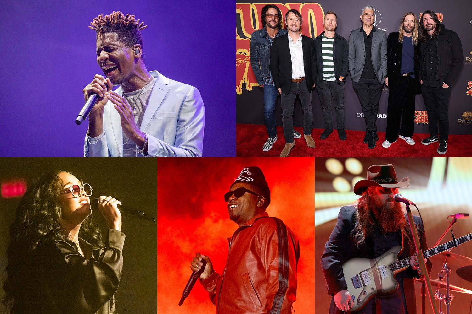 (左上から時計回り)ジョン・バティステ、フー・ファイターズ、クリス・ステイプルトン 、Nas、 H.E.R. Getty Images