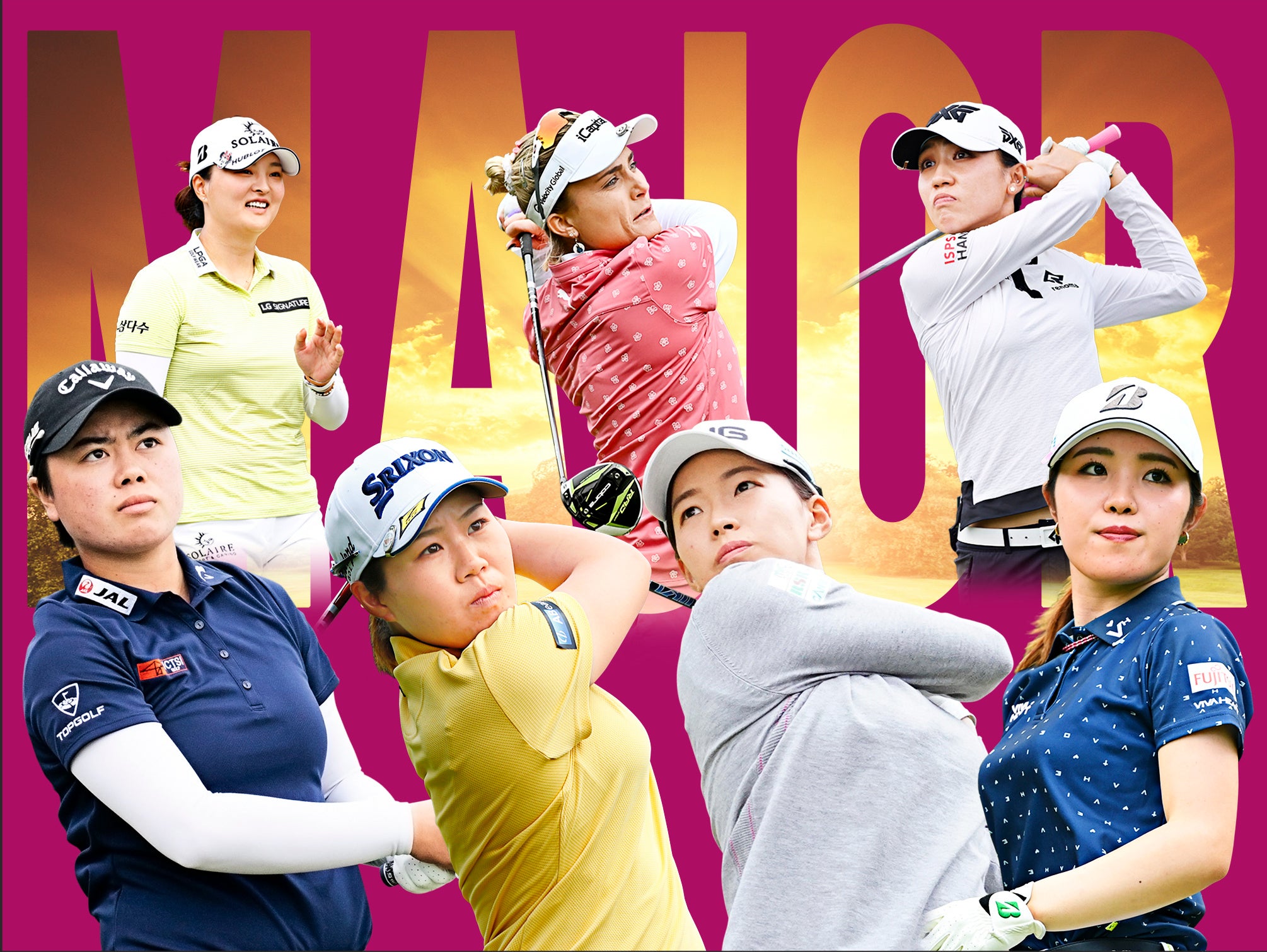 （左から時計回り）コ・ジンヨン、レクシー・トンプソン、リディア・コ、古江彩佳、渋野日向子、畑岡奈紗、笹生優花／Getty Images