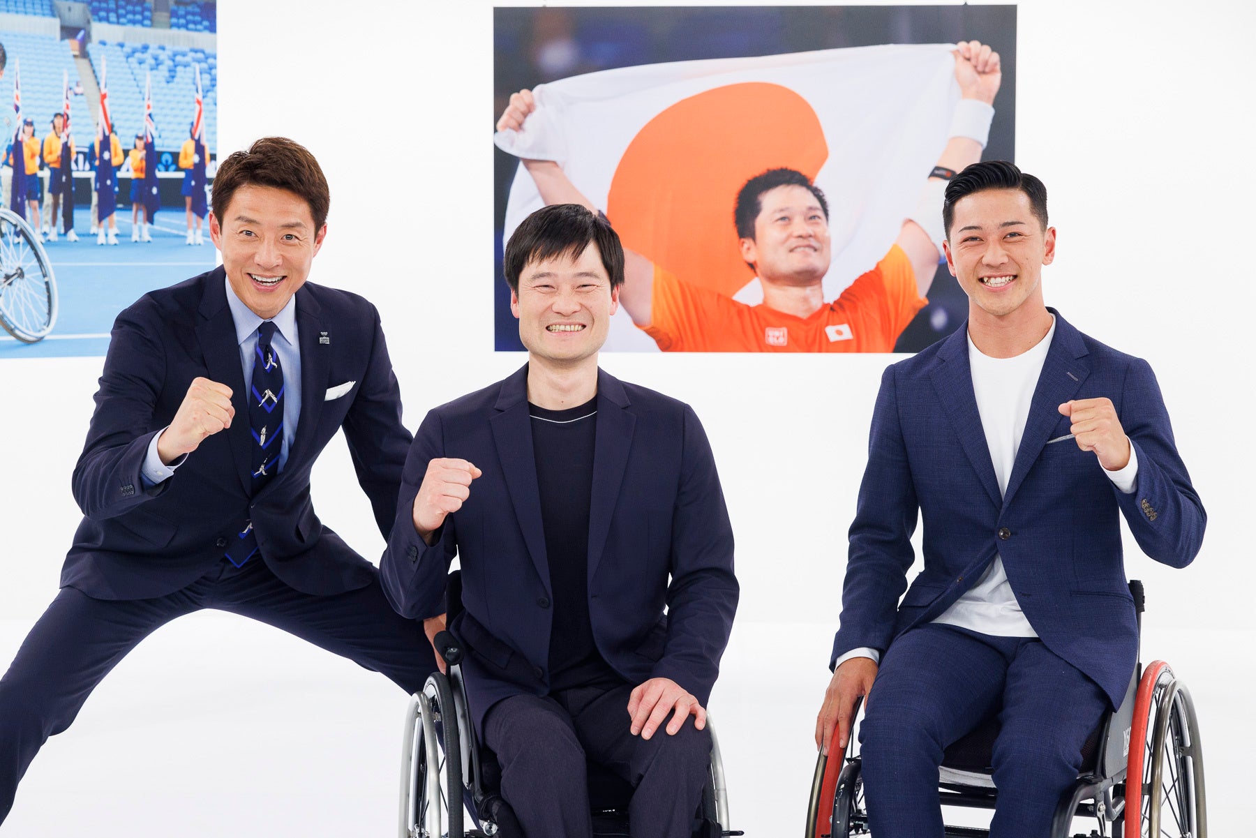 （左から）MCの松岡修造、ゲストの国枝慎吾、小田凱人