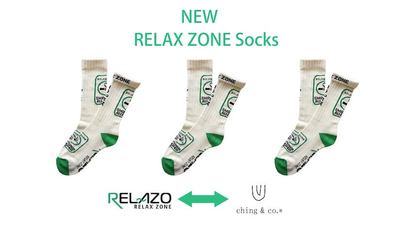 足元で「SMOKING ALLOWED」。RELAZO×ching&co.初コラボソックス「RELAX ZONE Socks」発売、抽選で10名にプレゼント